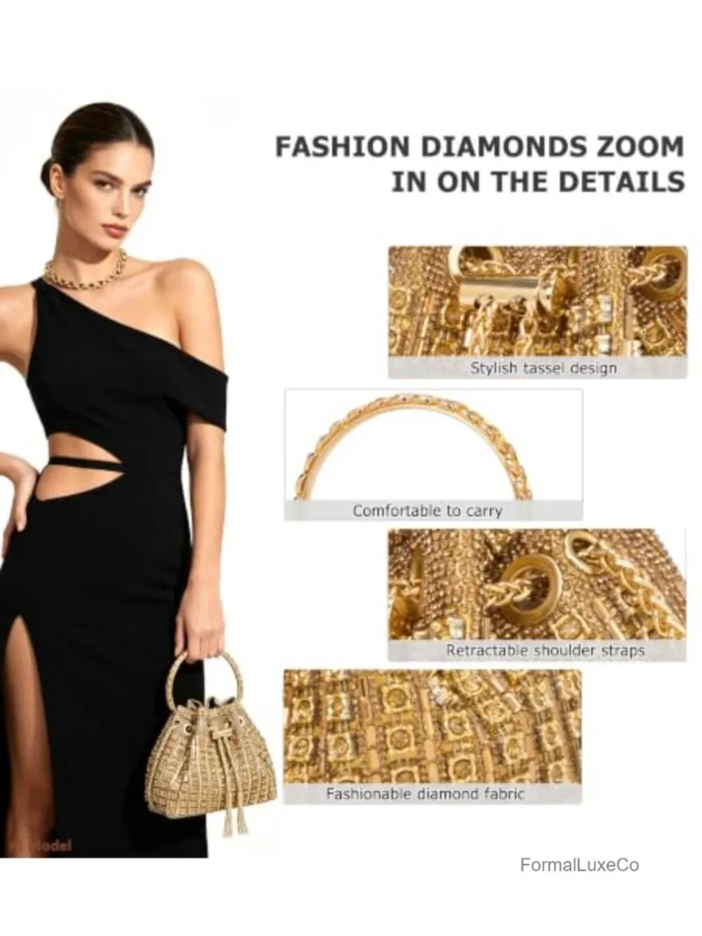 Rhinestone Clutch Purse Evening Bag with Detachable Chain